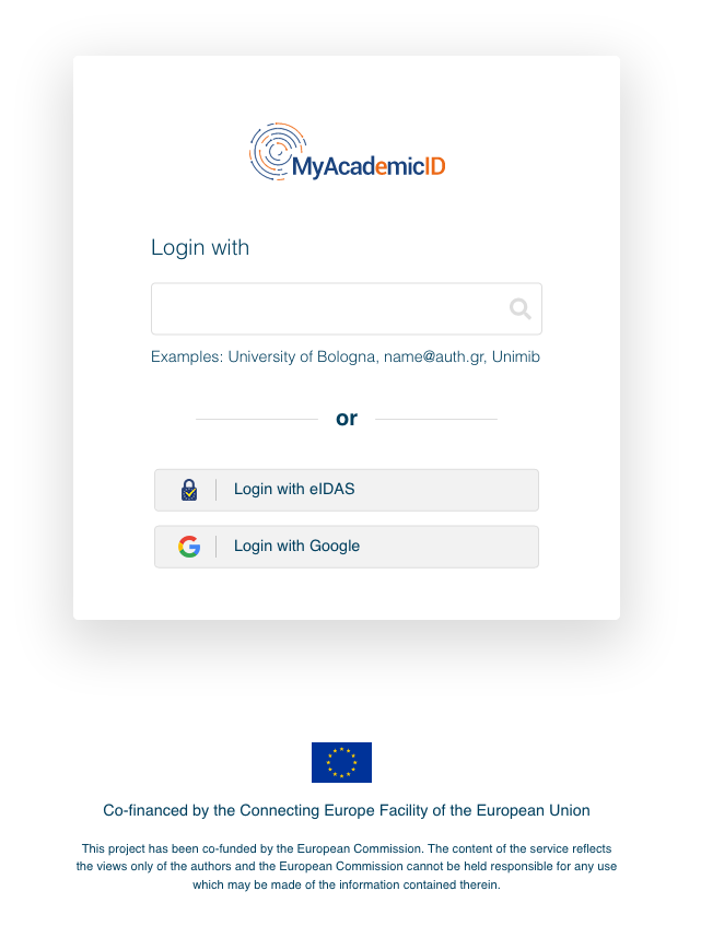 MyAcademicID Login Screen